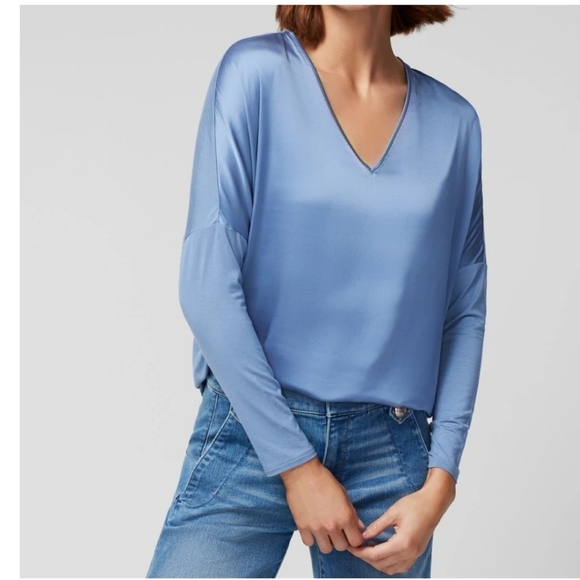 NWT WHBM Blue Woven Long Sleeve Tee Size S - Picture 2 of 10